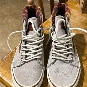 Vans Sk8-Hi MTE Knit Geo/Gray & Brown High-Top Suede Sneaker classic skate shoe